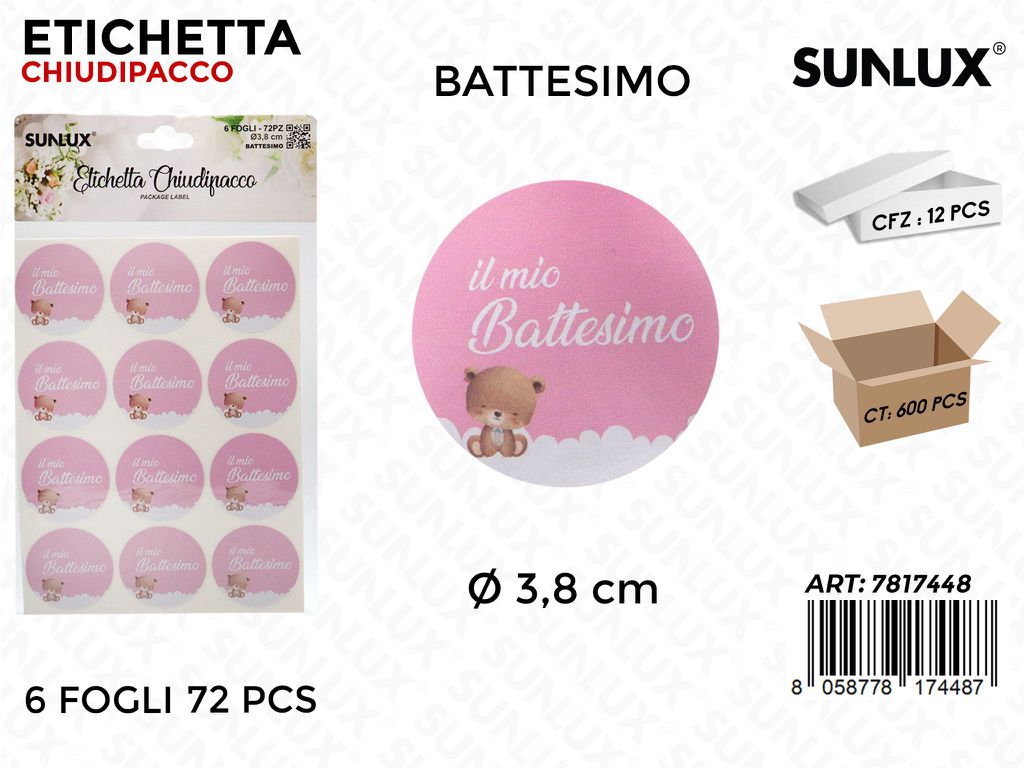Sunlux Etichetta Chiudipacco Batt. Rosa 72PCS D.3.8CM