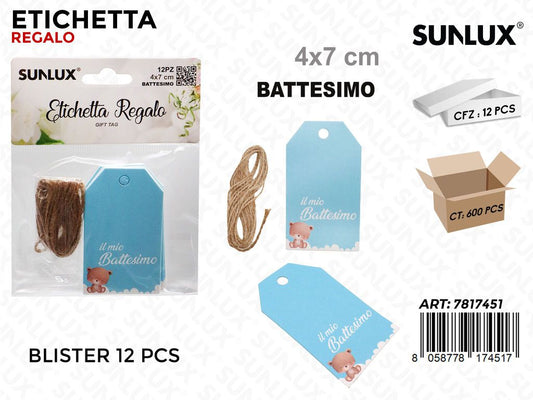 Sunlux Etichetta Battesimo Celeste 12PCS 4*7CM