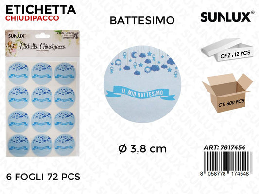 Sunlux Etichetta Chiudipacco Batt. Celeste 72PCS D.3.8CM