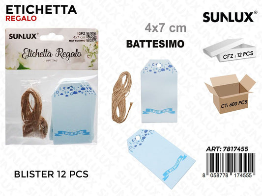 Sunlux Etichetta Battesimo Celeste 12PCS 4*7CM