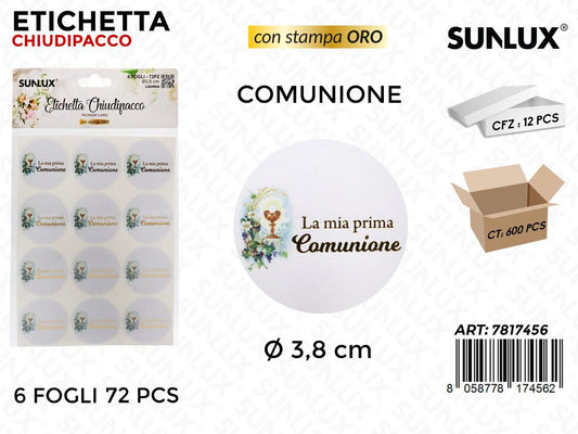 Sunlux Etichetta Chiudipacco Comunione 72PCS D.3.8CM