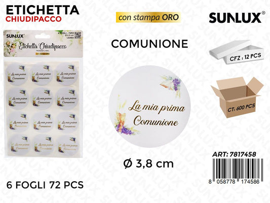Sunlux Etichetta Chiudipacco Comunione 72PCS D.3.8CM