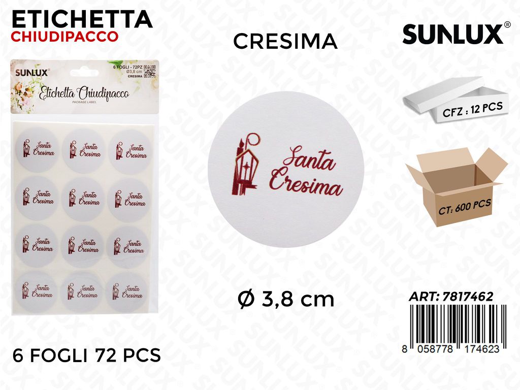 Sunlux Etichetta Chiudipacco Cresima 72PCS D.3.8CM
