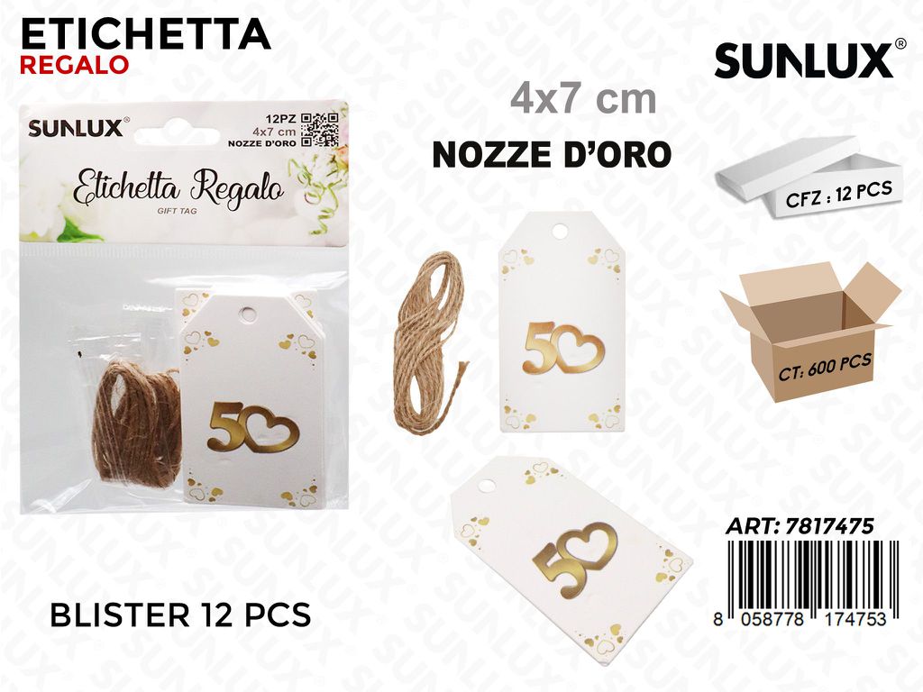 Sunlux Etichetta Nozze Oro 12PCS 4*7CM