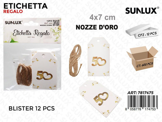 Sunlux Etichetta Nozze Oro 12PCS 4*7CM