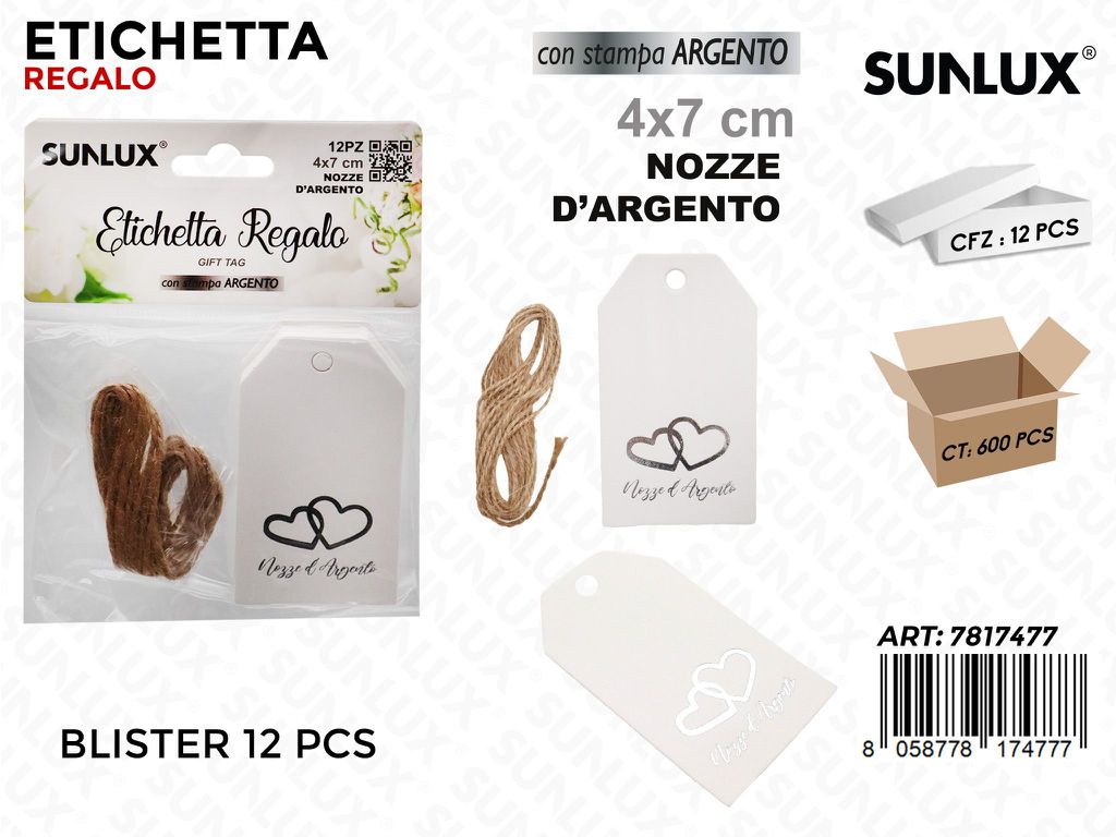 Sunlux Etichetta Nozze Arg. 12PCS 4*7CM