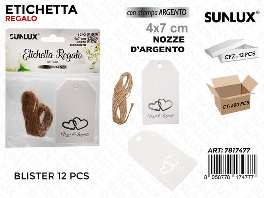Sunlux Etichetta Nozze Arg. 12PCS 4*7CM