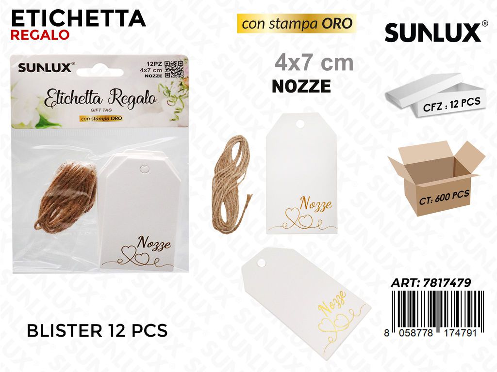 Sunlux Etichetta Nozze 12PCS 4*7CM