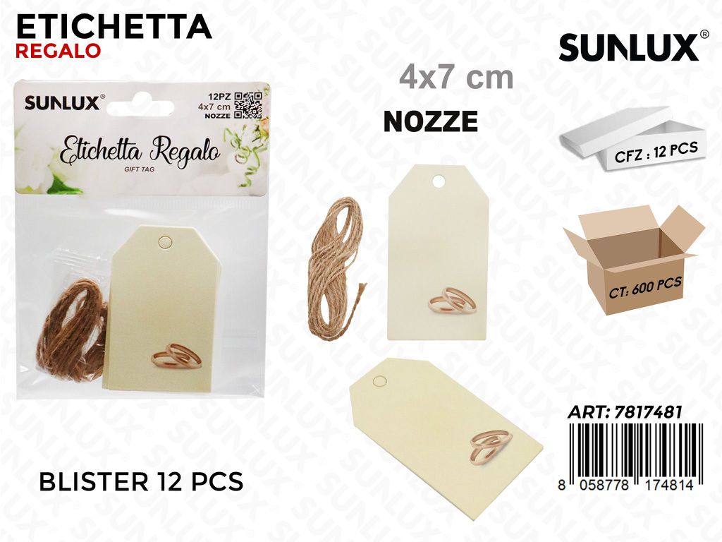Sunlux Etichetta Nozze 12PCS 4*7CM