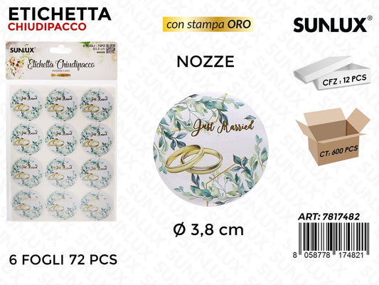 Sunlux Etichetta Chiudipacco Nozze 72PCS D.3.8CM