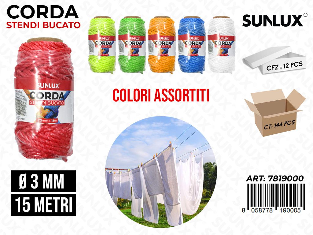 Corda Stendi Bucato Col. Ass. D.3MM*15MTMT