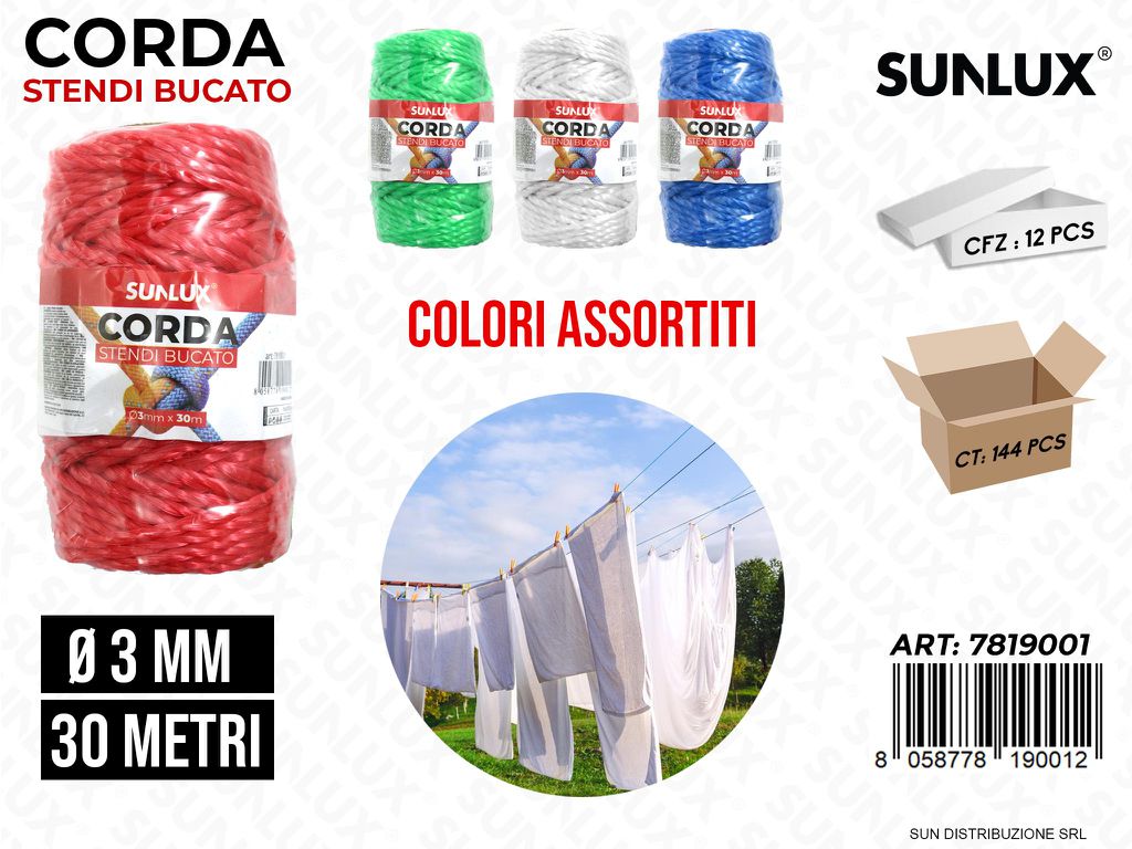Corda Stendi Bucato Col. Ass. D.3MM*30MT