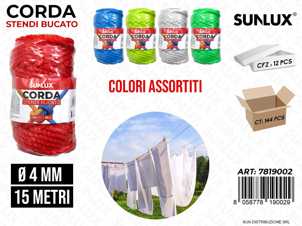Corda Stendi Bucato Col. Ass. D.4MM*15MT