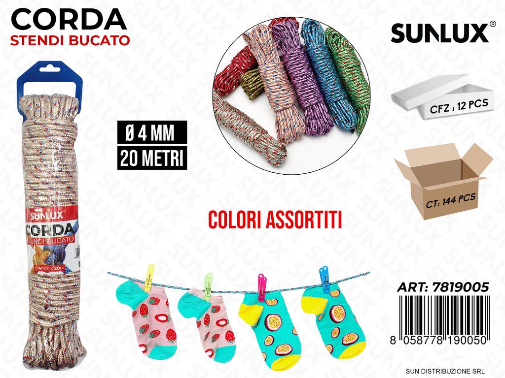 Corda Stendi Bucato Col. Ass. D.4MM*20MT