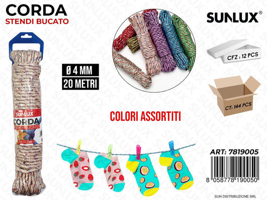 Corda Stendi Bucato Col. Ass. D.4MM*20MT