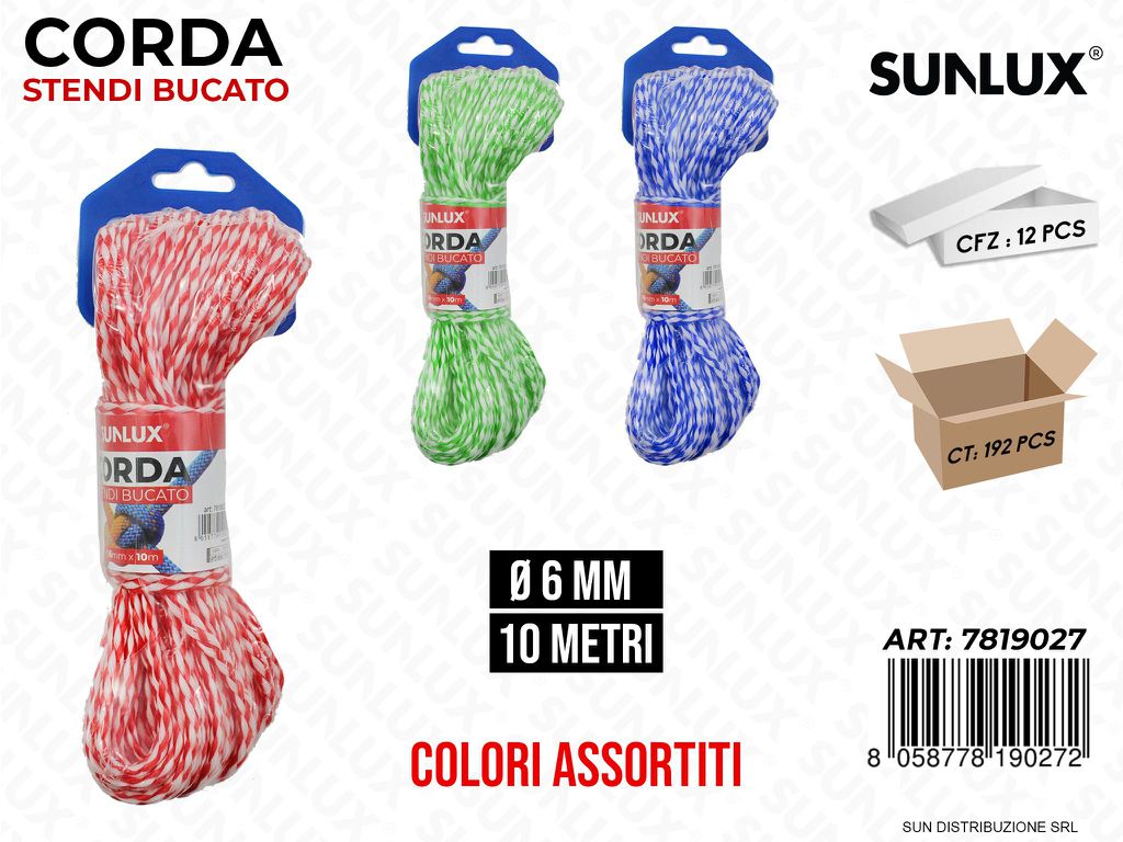 Corda Stendi Bucato Col. Ass. D.6MM*10MT
