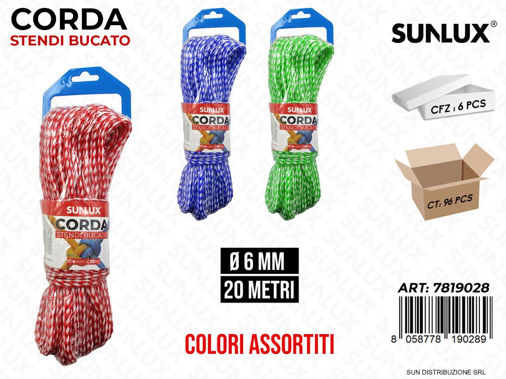 Corda Stendi Bucato Col. Ass. D.6MM*20MT