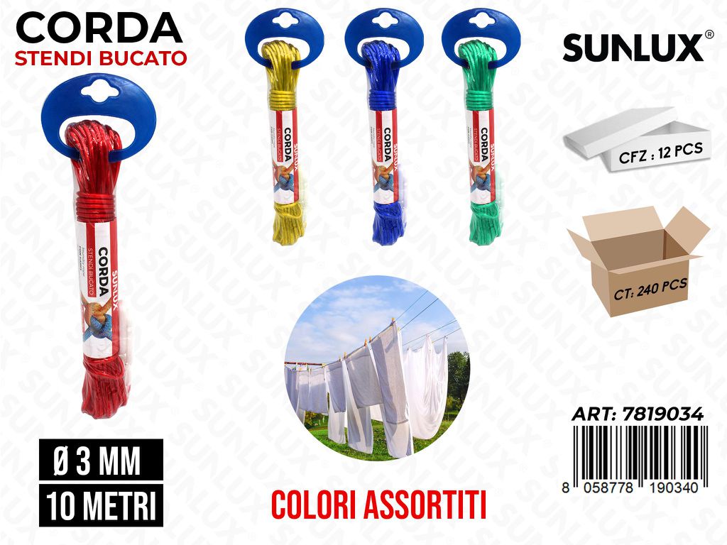 Corda Stendi Bucato Col. Ass. D.3MM*10MT