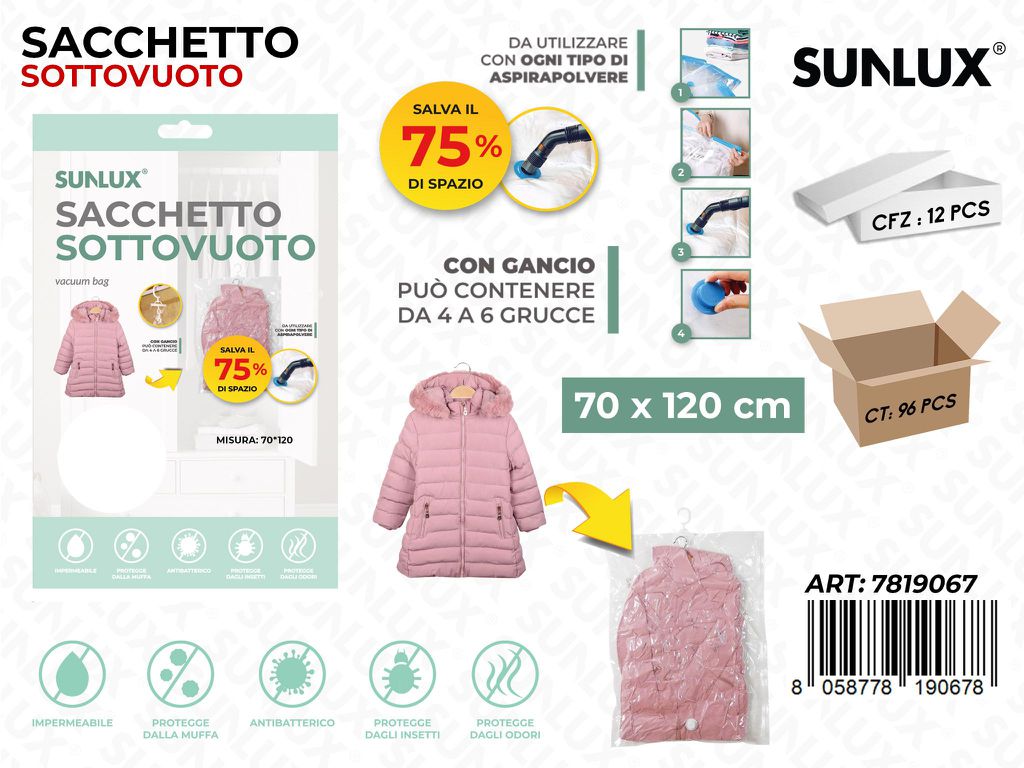 Sunlux Sacco Sottovuoto c/Gancio 70*120CM