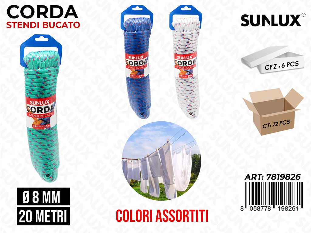 Corda Stendi Bucato Col. Ass. 8MM*20MT