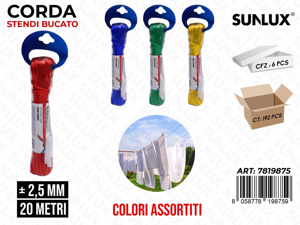 Sunlux Corda Stendi Bucato 2.5MM*20MT Ass.