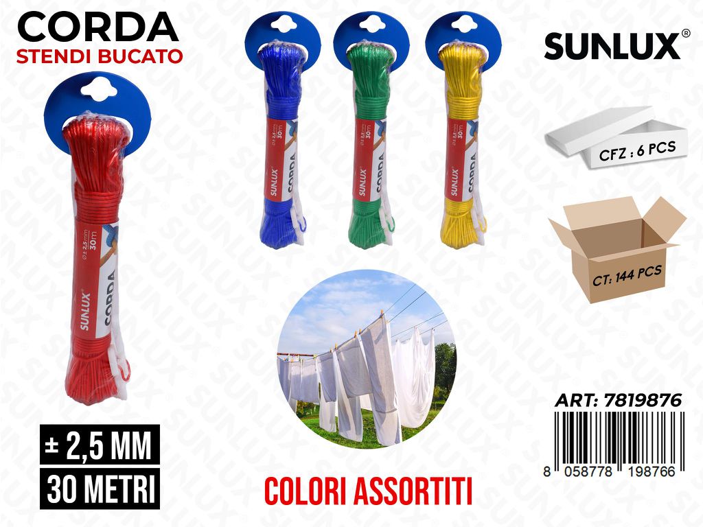 Sunlux Corda Stendi Bucato 2.5MM*30MT Ass.