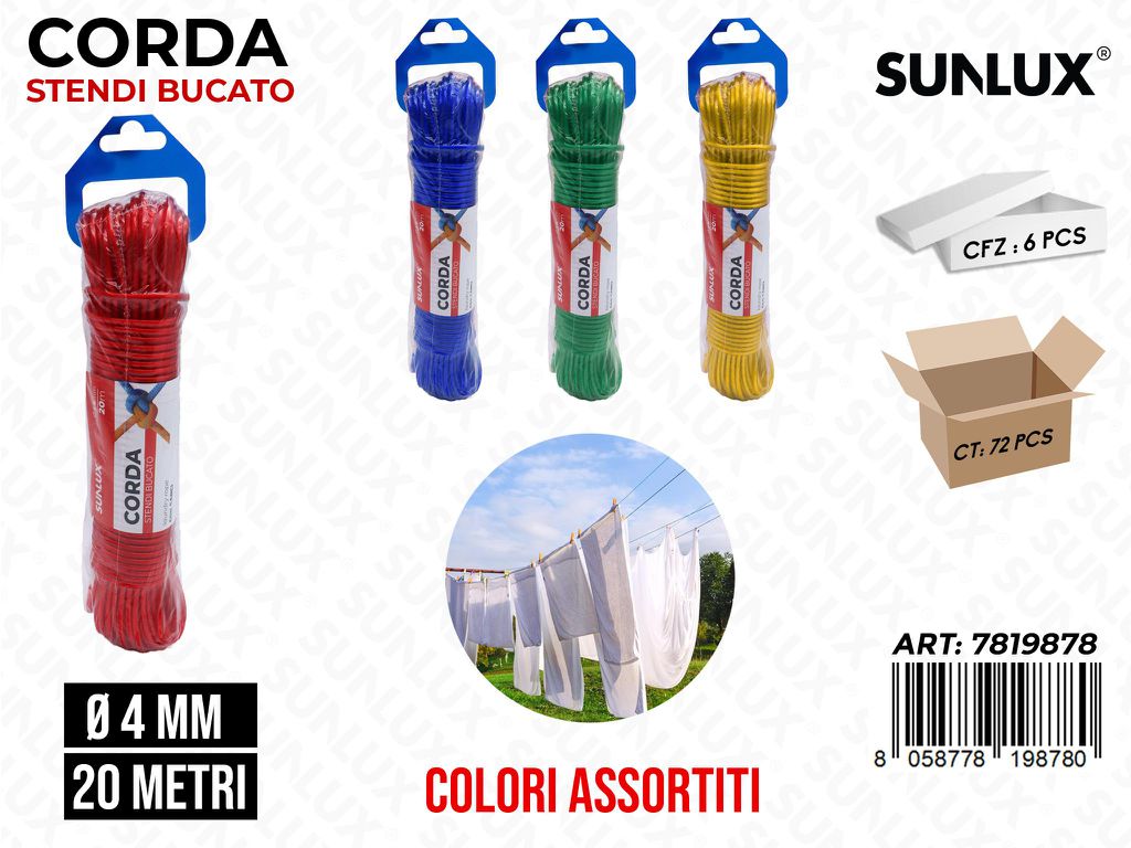 Sunlux Corda Stendi Bucato 4MM*20MT Ass.