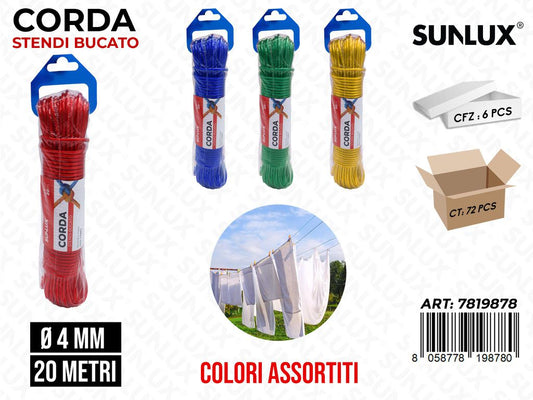 Sunlux Corda Stendi Bucato 4MM*20MT Ass.