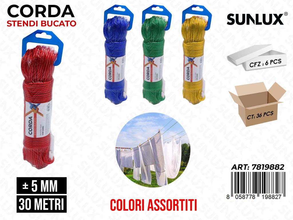 Sunlux Corda Stendi Bucato 5MM*30MT Ass.