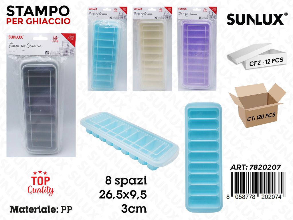 Sunlux Stampo per Ghiaccio in Pp 8SP. Ass. 26.5*9.5*3CM