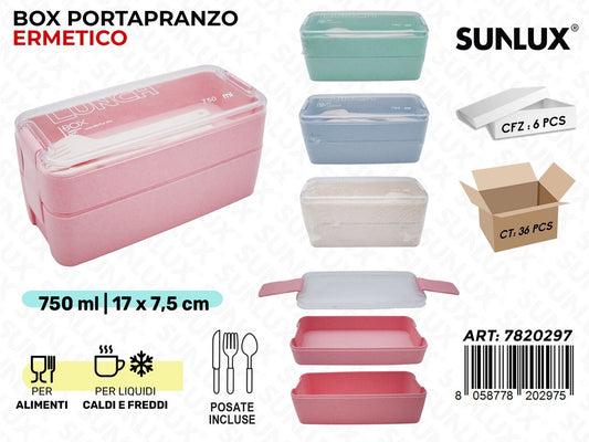 Sunlux Box Portapranzo Erm. Pp 17*7.5CM 750ML Ass.