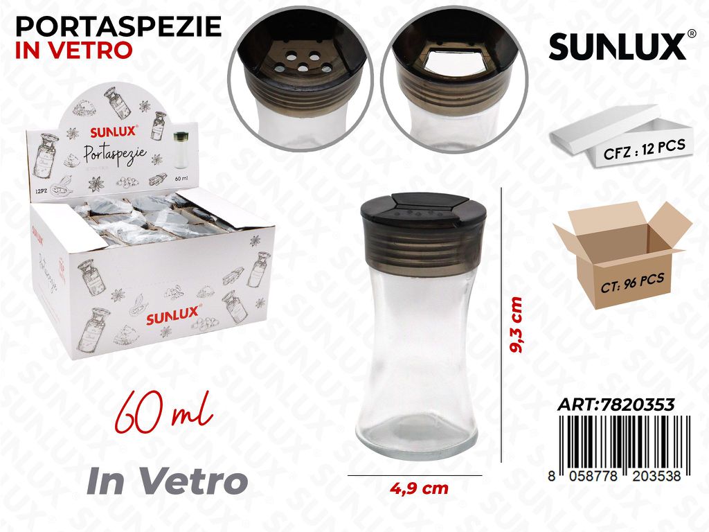 Sunlux Esp. Portaspezie in Vetro 60ML 4.9*9.3CM