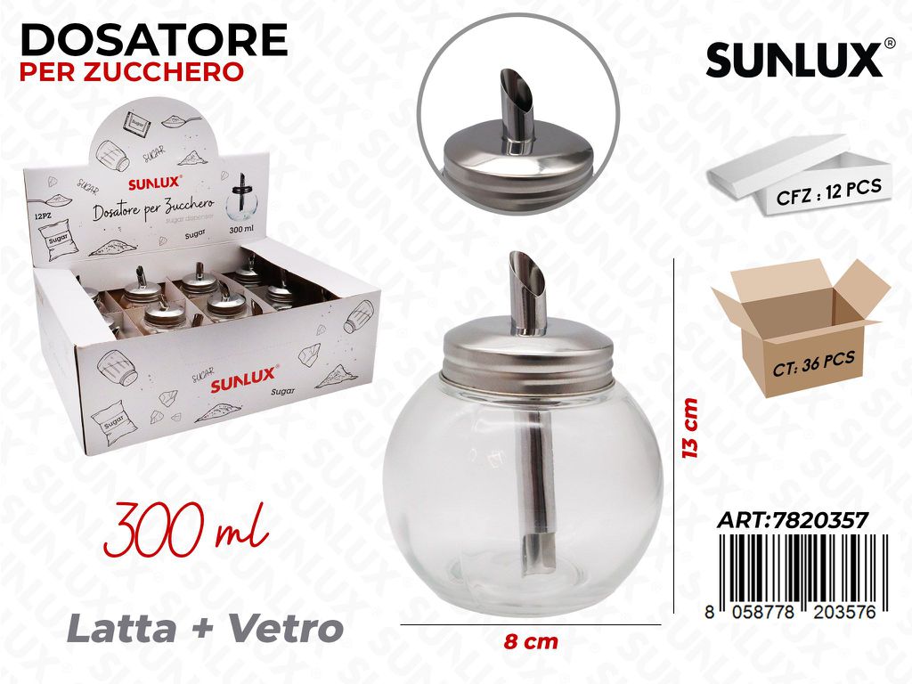Sunlux Esp. Dosatore Zucchero Vetro 300ML 8*13CM