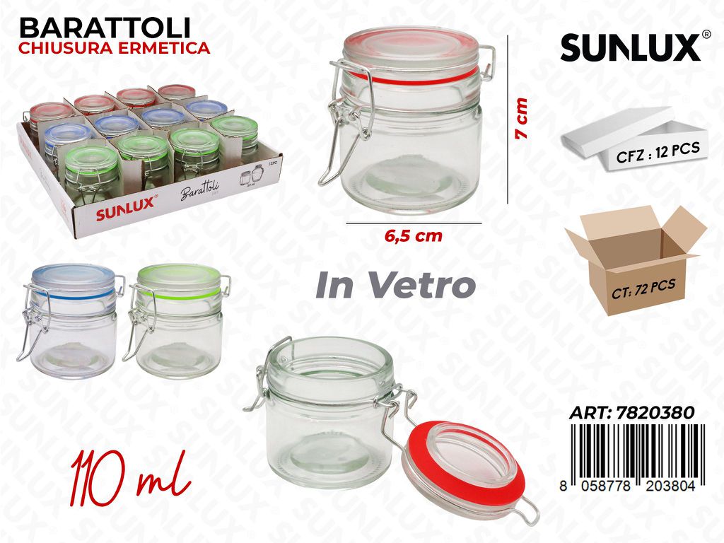 Sunlux Barattoli Ermetici Vetro 110ML 6.5*7CM