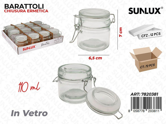 Sunlux Barattoli Ermetici Vetro 110ML 6.5*7CM