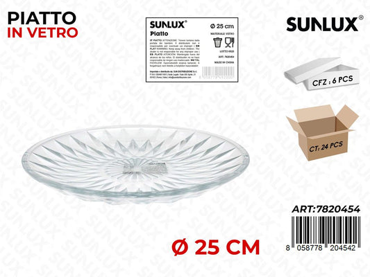 Sunlux Piatto in Vetro D.25 Cm