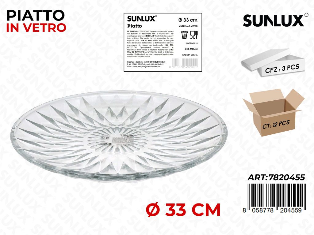 Sunlux Piatto in Vetro D.33 Cm