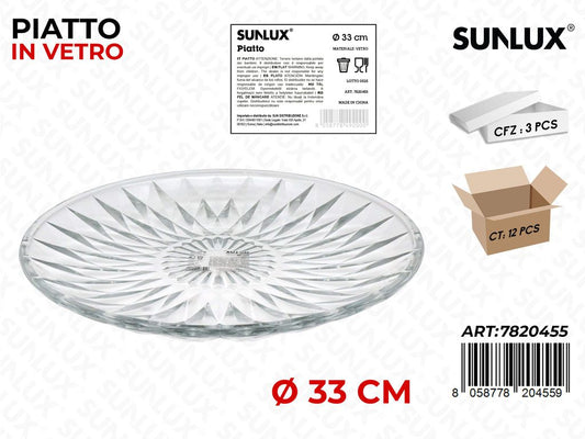Sunlux Piatto in Vetro D.33 Cm