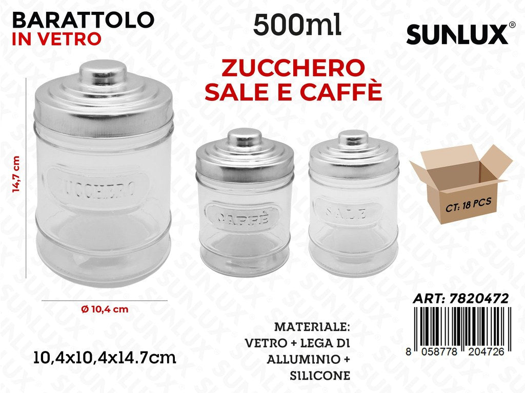 Sunlux Barattolo Vetro Cucina Ass. D.10.4*14.7CM 500ML