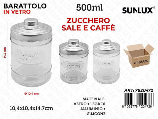 Sunlux Barattolo Vetro Cucina Ass. D.10.4*14.7CM 500ML