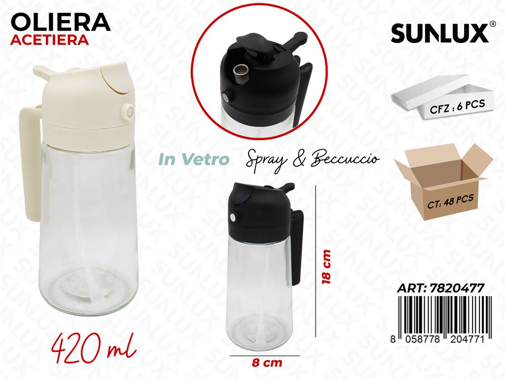 Sunlux Oliera Acetiera Vetro 420ML 8*18CM