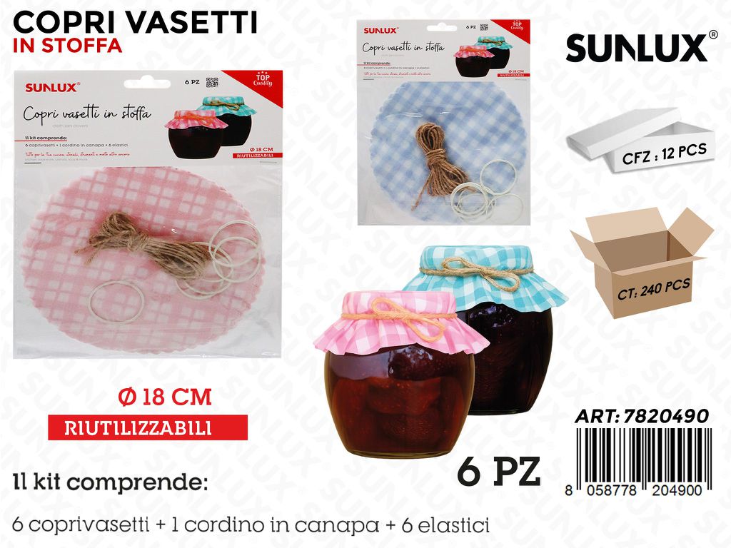 Sunlux Copri Vasetti Stoffa c/CORD. 6PCS Ass D.18CM