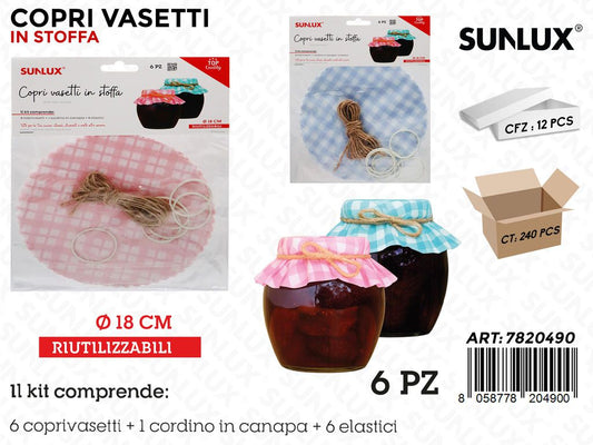 Sunlux Copri Vasetti Stoffa c/CORD. 6PCS Ass D.18CM