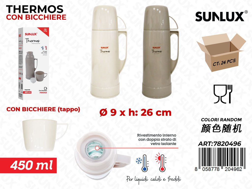 Sunlux Thermos c/Bicchiere 450ML 9*26CM