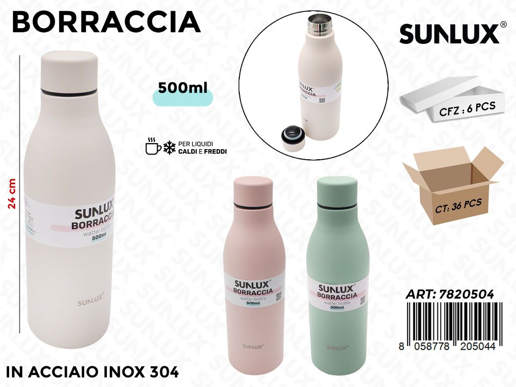 Sunlux Borraccia Ass. Acciaio 304 500ML 24CM