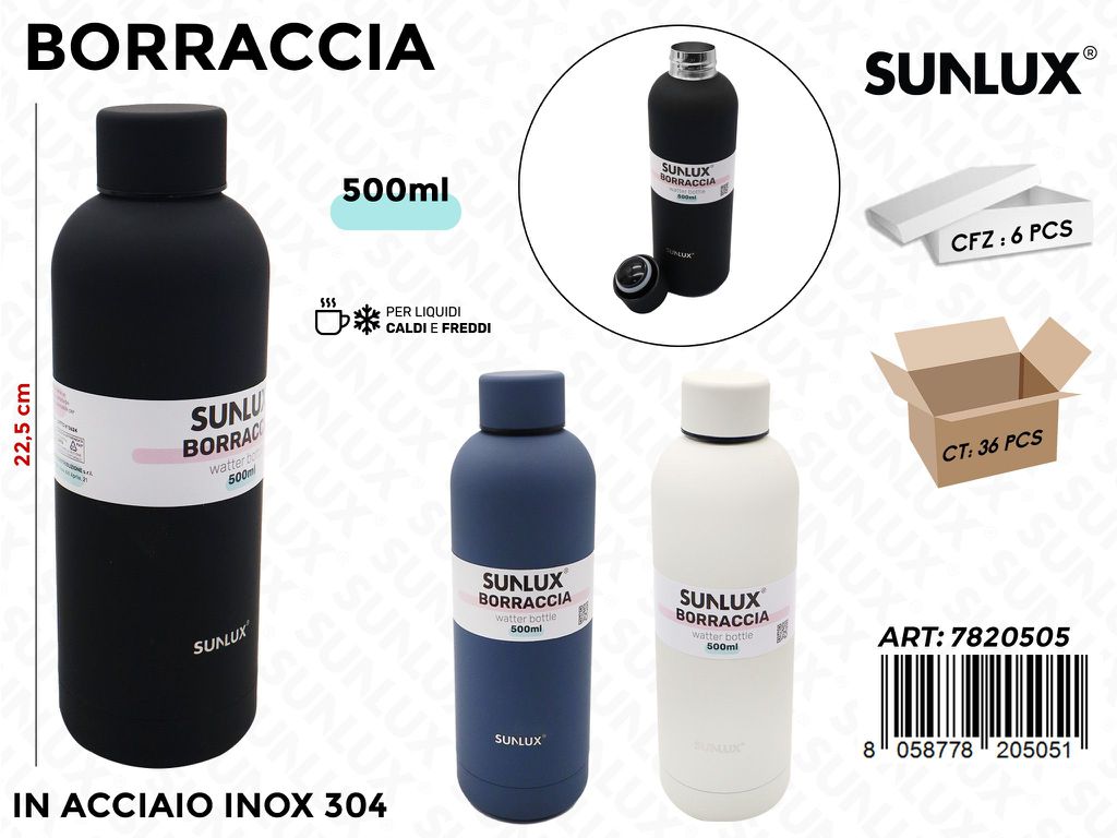 Sunlux Borraccia Ass. Acciaio 304 500ML 22.5CM
