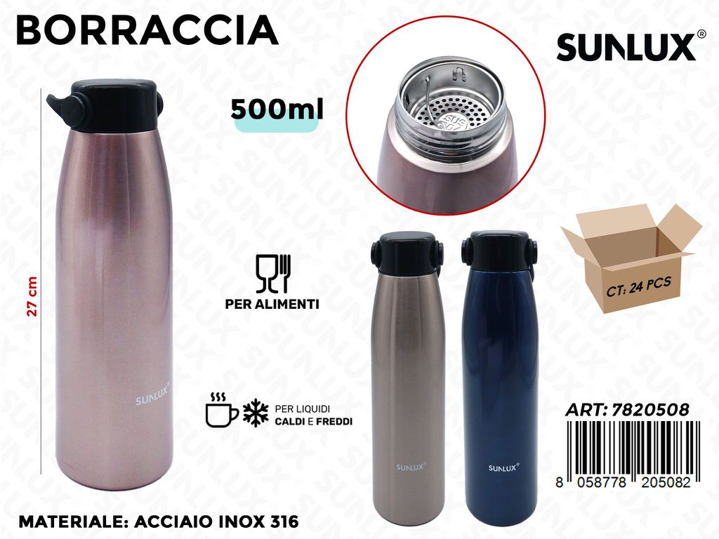 Sunlux Borraccia Ass. Acciaio 316 500ML 27CM
