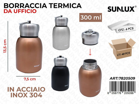 Sunlux Borraccia Termica Uff. Acc. Inox 304 300ML 7.5*13.5CM Ass.