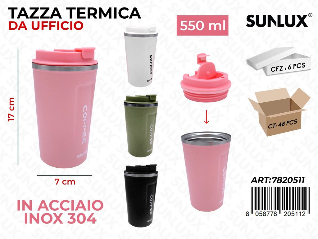 Sunlux Tazza Termica Uff. Acc.inox 304 550ML 7*17CM Ass.