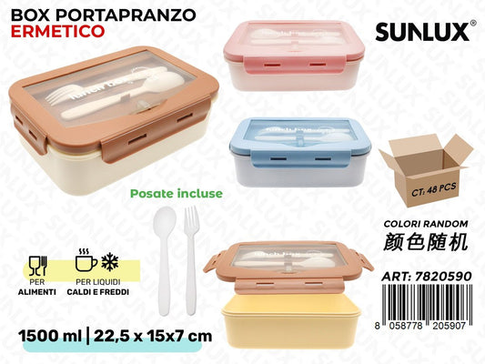 Sunlux Box Portapranzo c/Posate Col. Random 1500ML 22.5*15*7CM